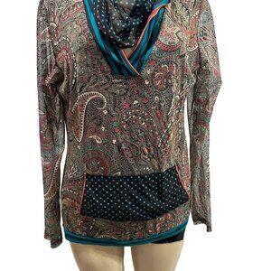anac by‎ kimi Women's  Mesh Hooded Paisley Long Sleeve Sweater  SZ XL